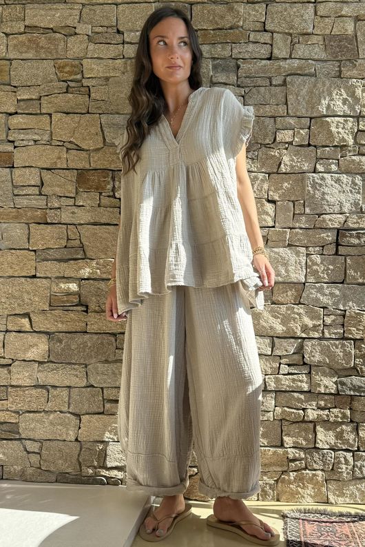 Tasha Cushion Cotton Balloon Barrel Pant Stone